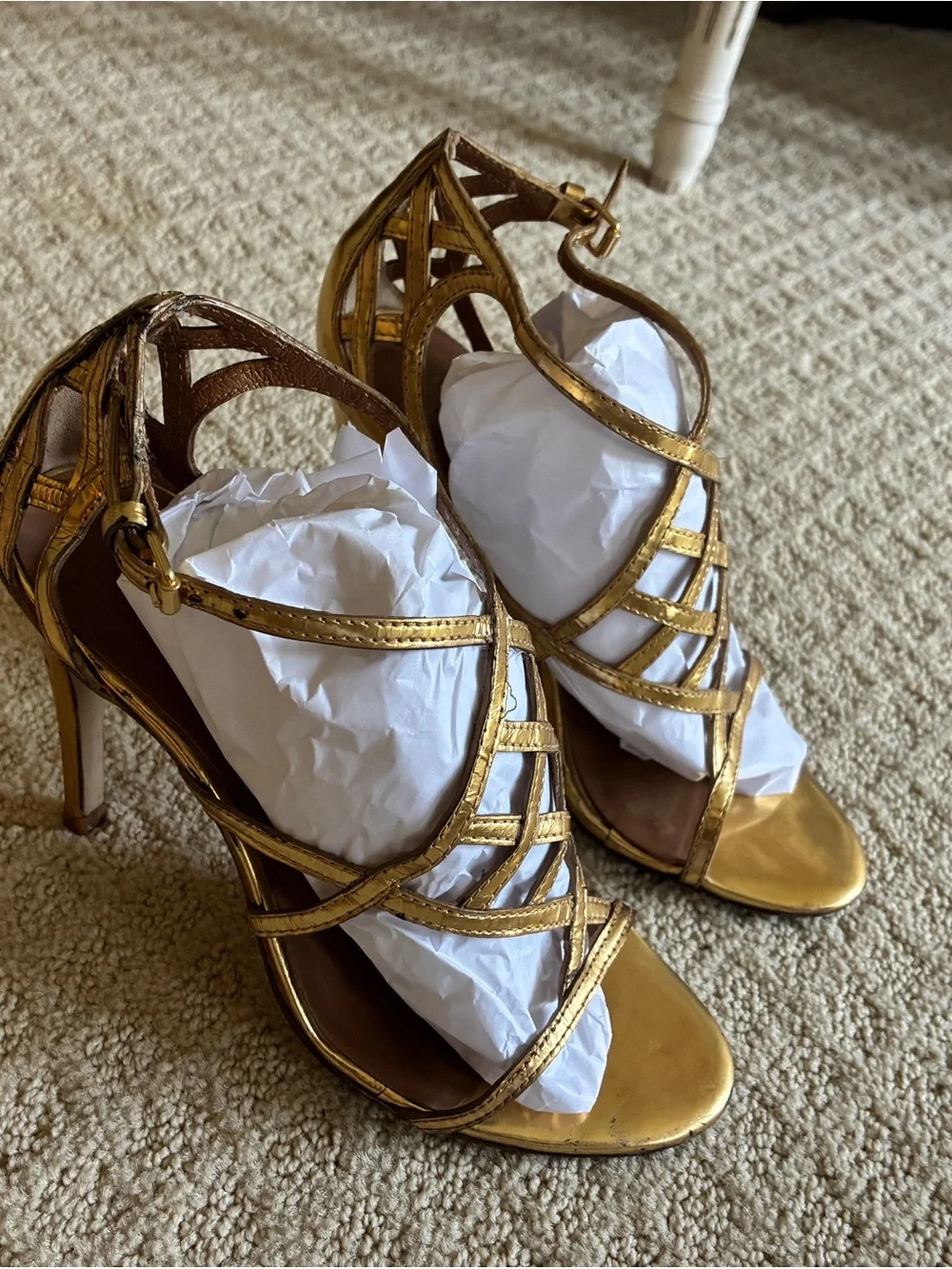 Tory Burch Amalie Gold Leather Cage Heel